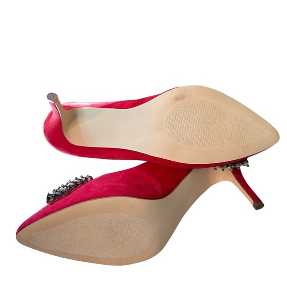 JustFab | Red Embellished Silver Bow Heels Size 11 NWOT - Picture 10 of 11